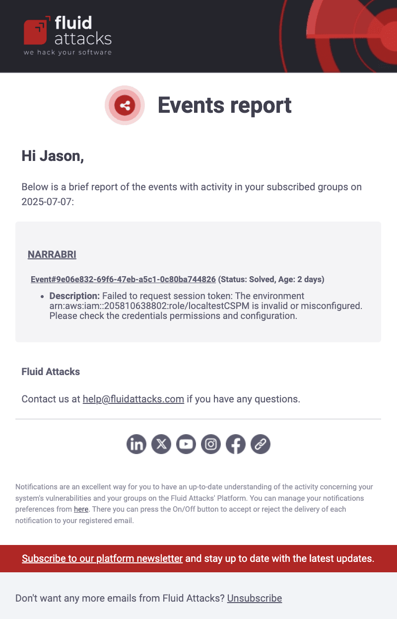 Enable Event digest notification on the Fluid Attacks platform