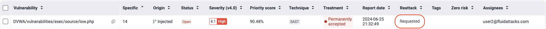 Reattack an accepted vulnerability on the Fluid Attacks platform