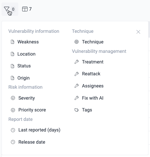 Find filters icon in Vulnerabilities on the Fluid Attacks platform