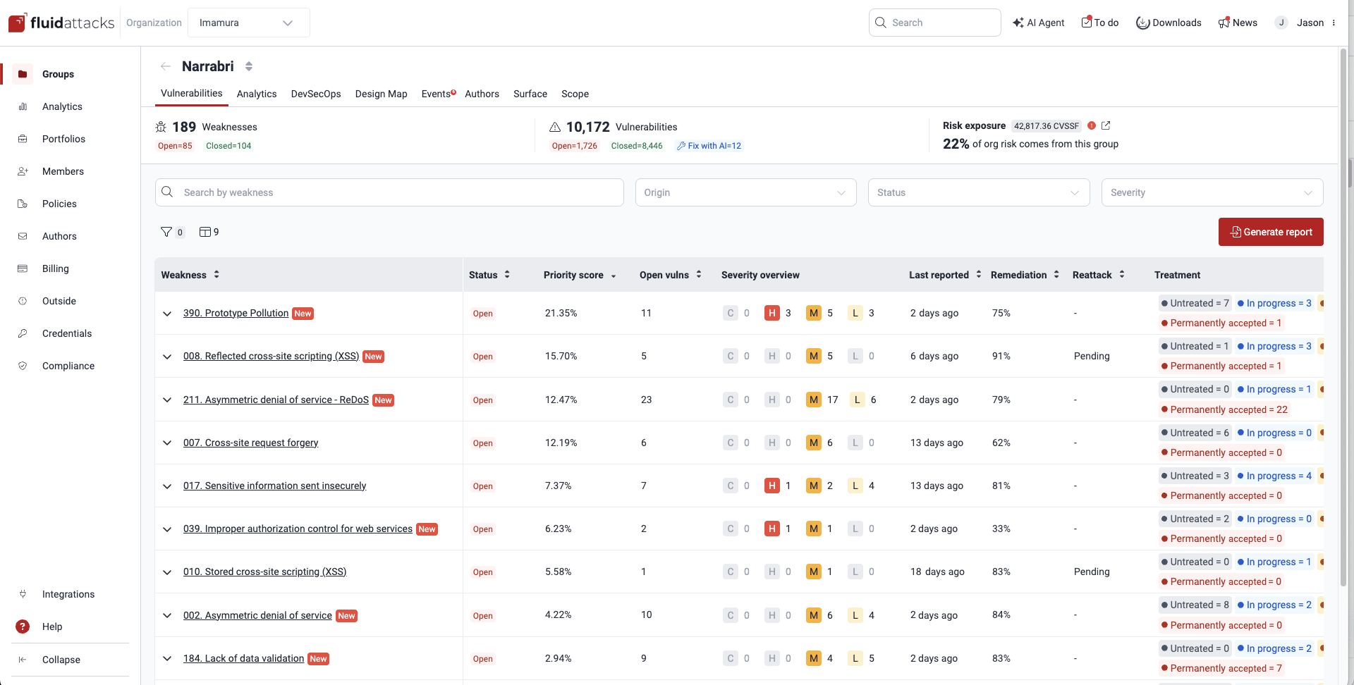 View reported types of vulnerabilities on the Fluid Attacks platform