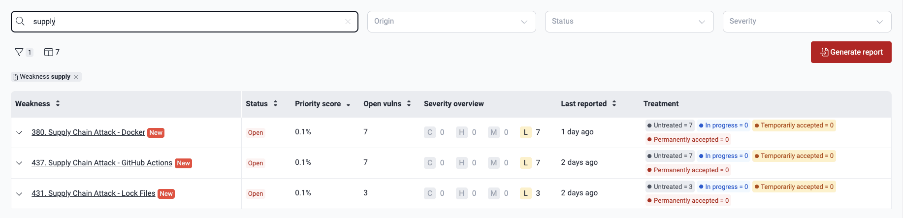 Search the vulnerabilities table on the Fluid Attacks platform