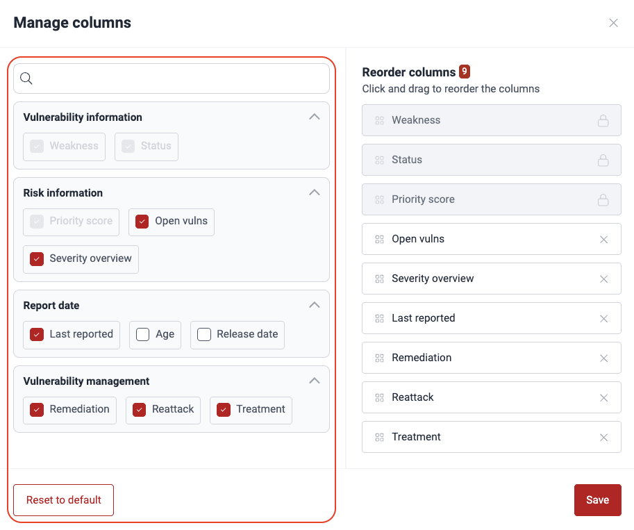 Customize vulnerabilities table on the Fluid Attacks platform