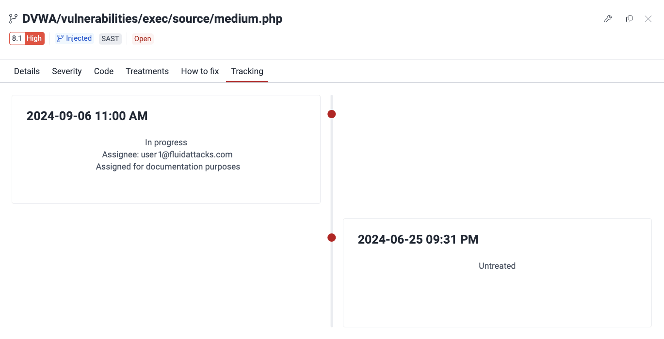 See timeline of a vulnerability on the Fluid Attacks platform