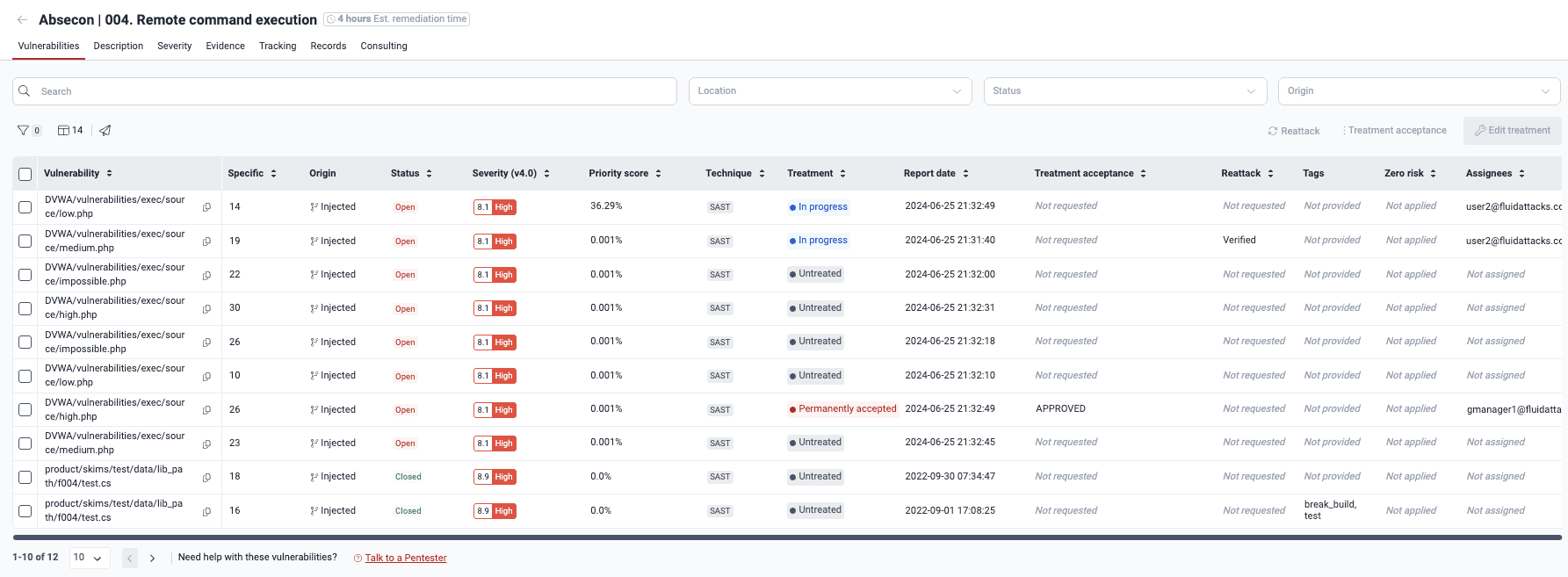 View vulnerabilities locations on the Fluid Attacks platform