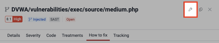 Find fix button on the Fluid Attacks platform