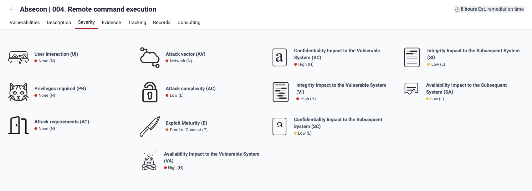 View the severity of the type of vulnerability on the Fluid Attacks platform
