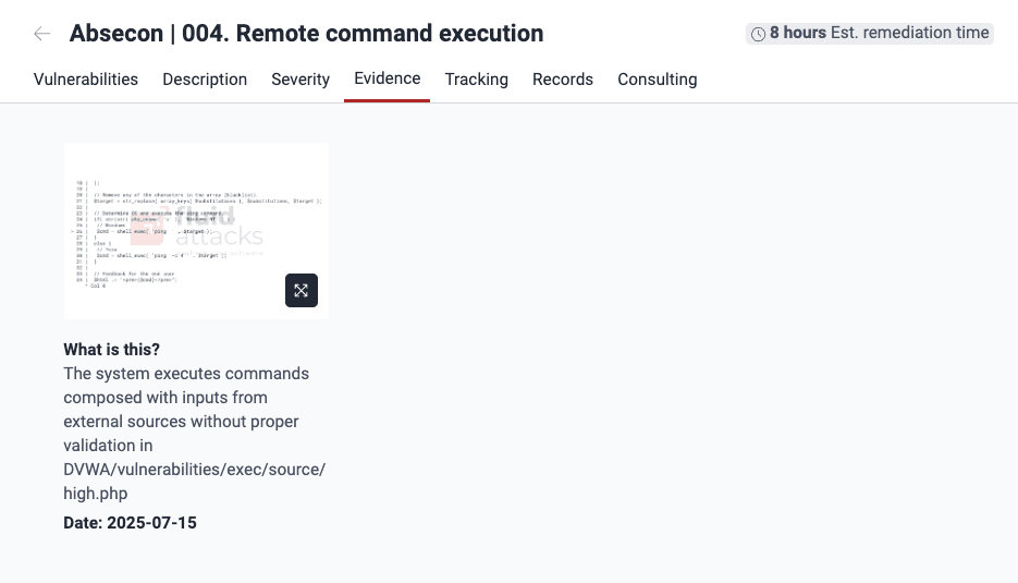See vulnerability evidence on the Fluid Attacks platform