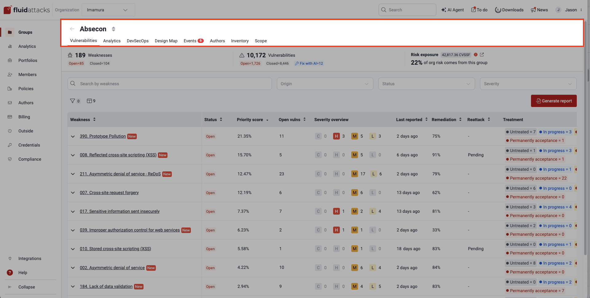 Navigate the sections of a group on the Fluid Attacks platform