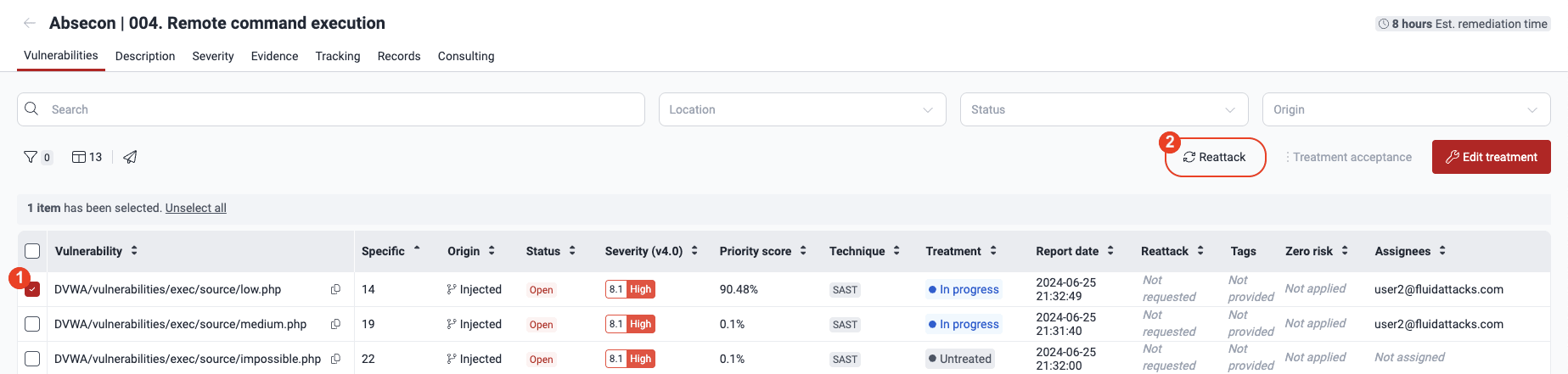Find the retest option on the Fluid Attacks platform