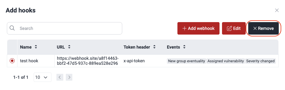 Remove webhook on the Fluid Attacks platform