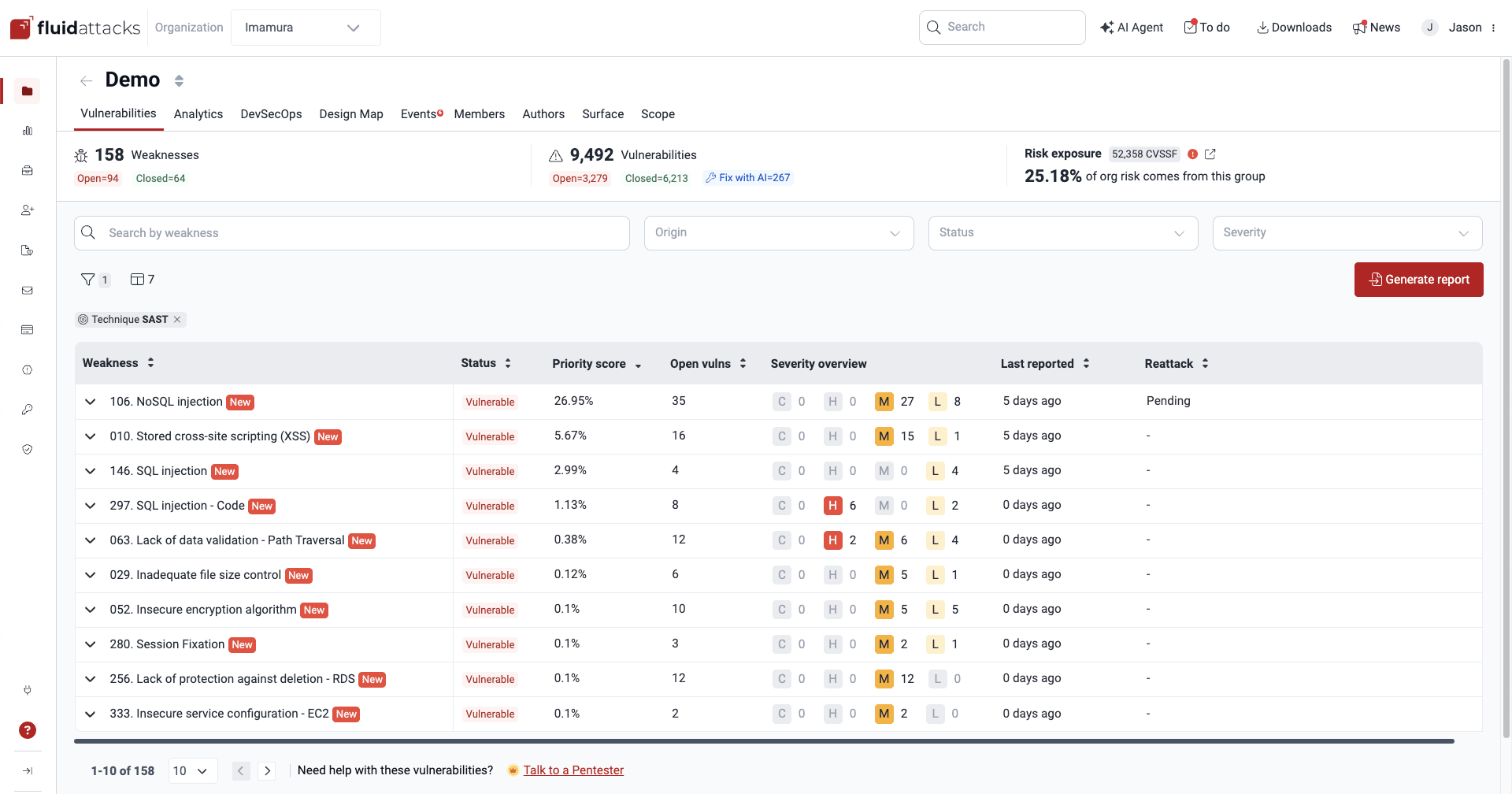 Open the group vulnerabilities section in the Fluid Attacks platform
