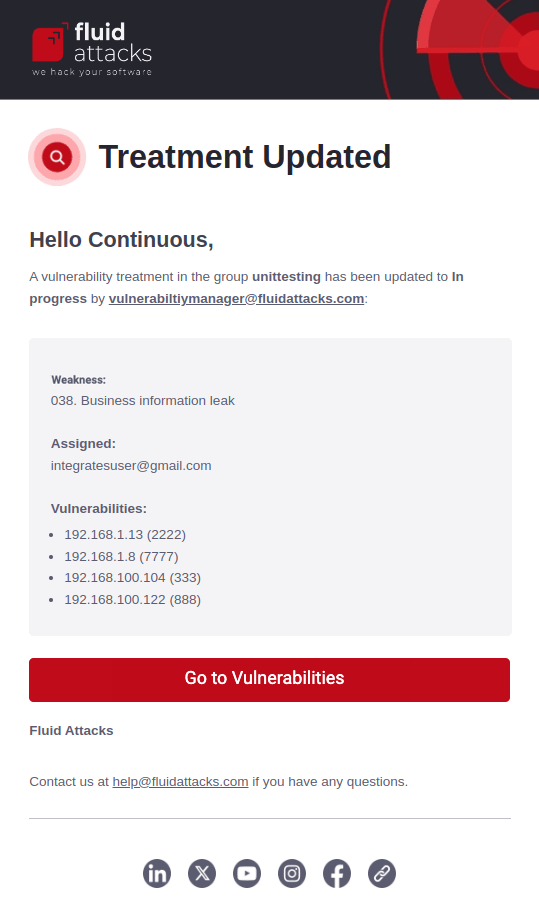 Enable treatment updates notification on the Fluid Attacks platform