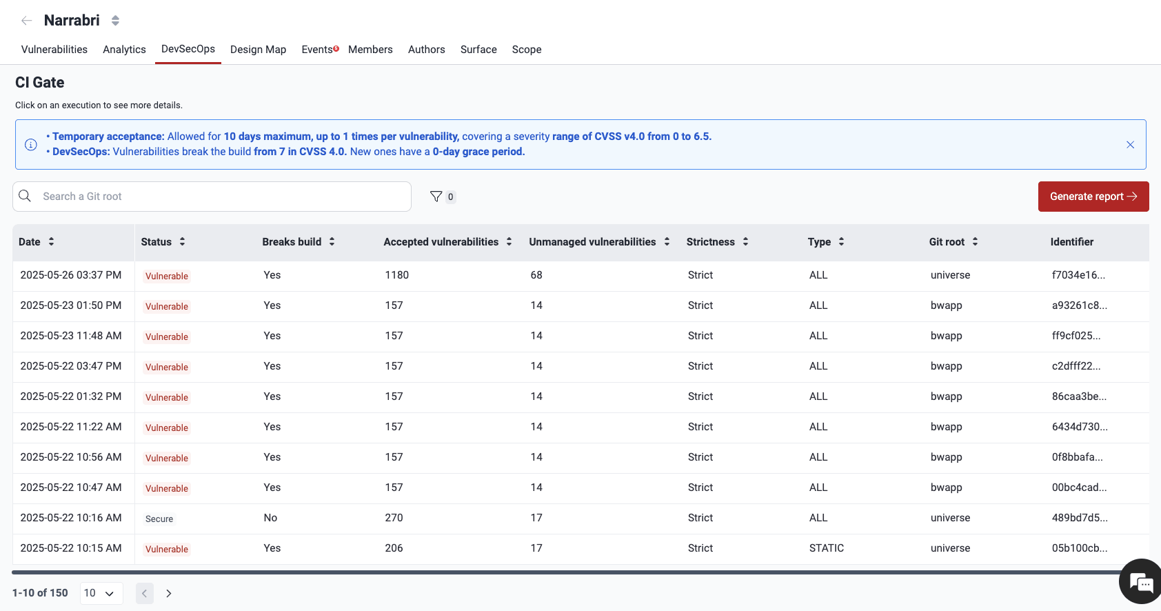 Know the DevSevOps table on the Fluid Attacks platform