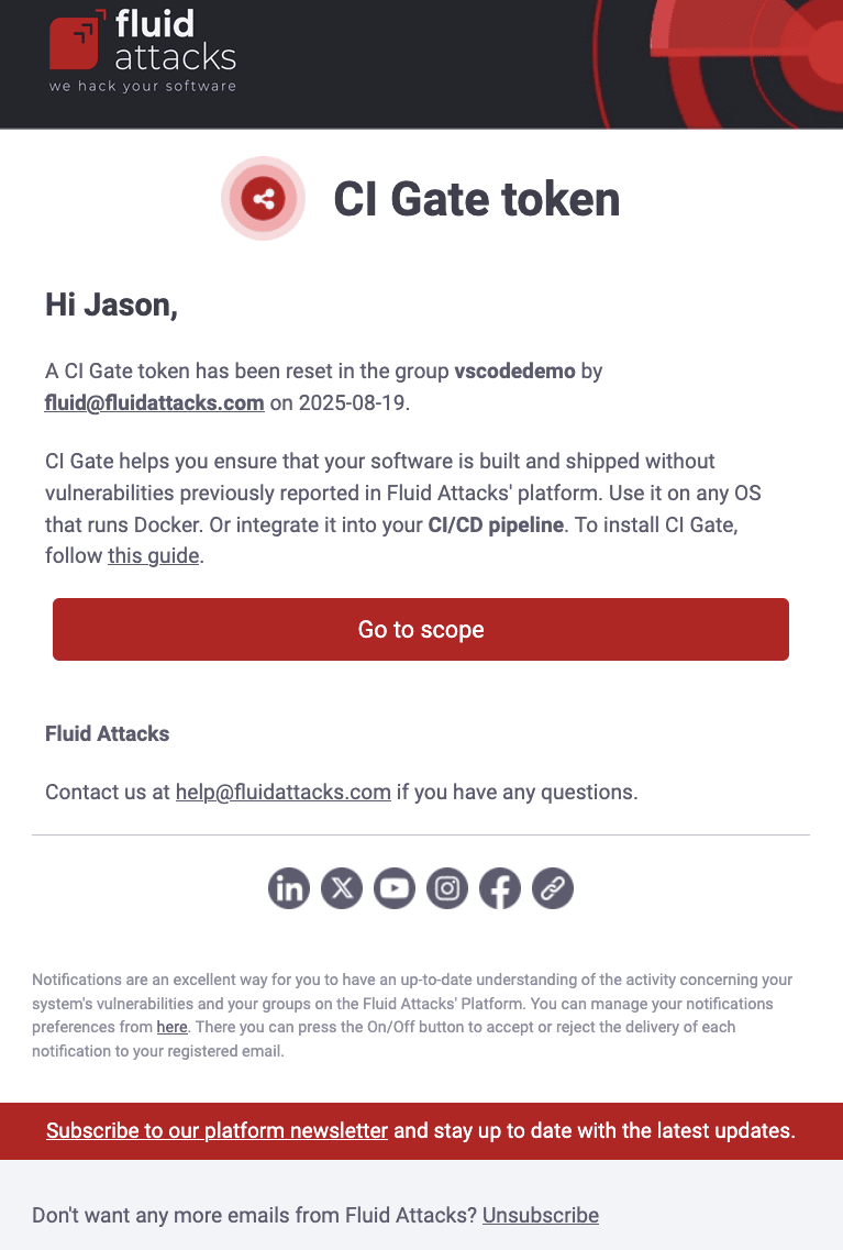 Enable the CI Gate token on the Fluid Attacks platform