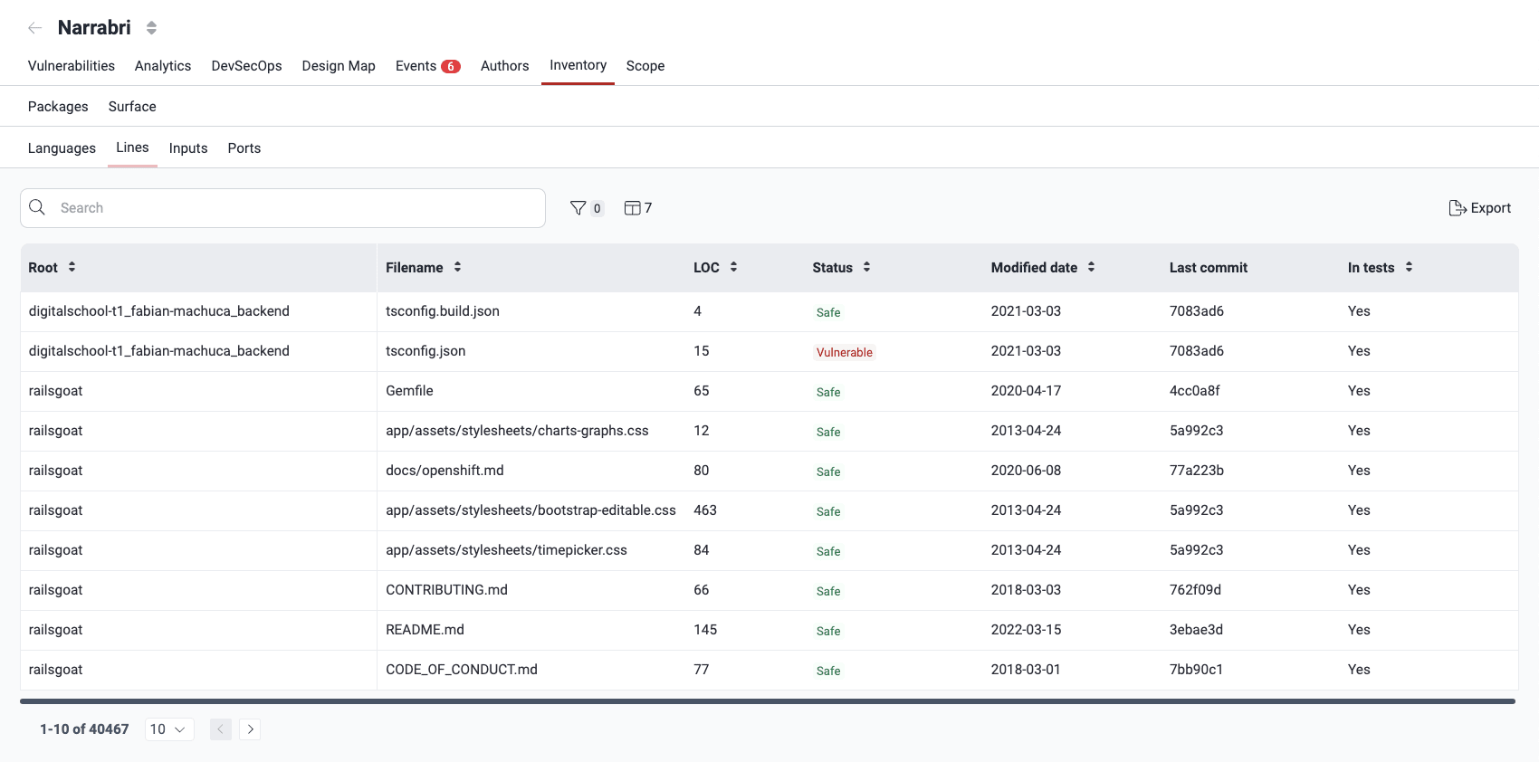 View code files security status on the Fluid Attacks platform