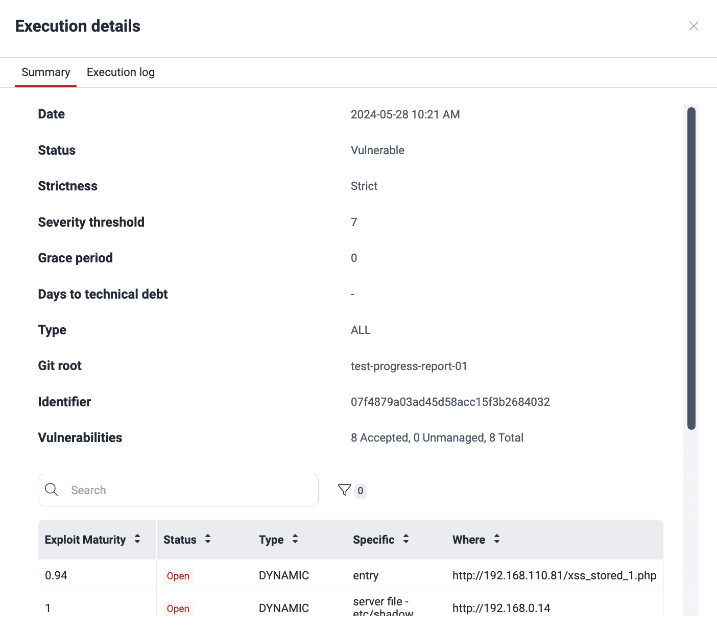 View details of agent executions on the Fluid Attacks platform