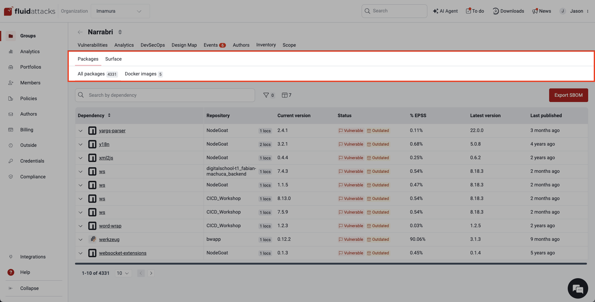 View details of packages on the Fluid Attacks platform