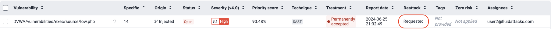 Reattack an accepted vulnerability on the Fluid Attacks platform