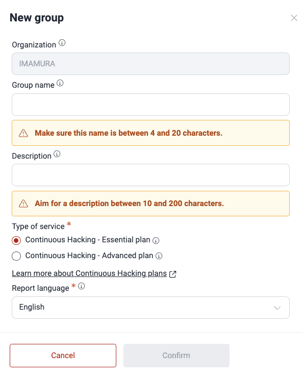 Create a new group within the Fluid Attacks platform