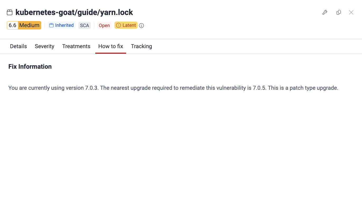 See safe dependency version on the Fluid Attacks platform