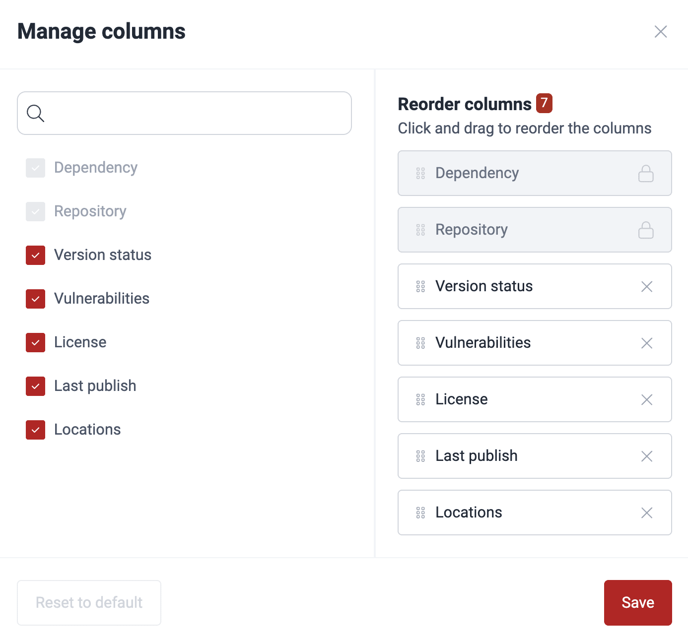 Manage columns in packages on the Fluid Attacks platform