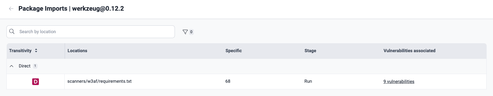See direct dependency in production on the Fluid Attacks platform