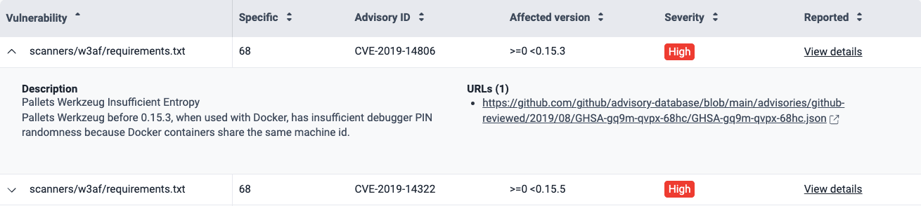 View dependency advisory description on the Fluid Attacks platform