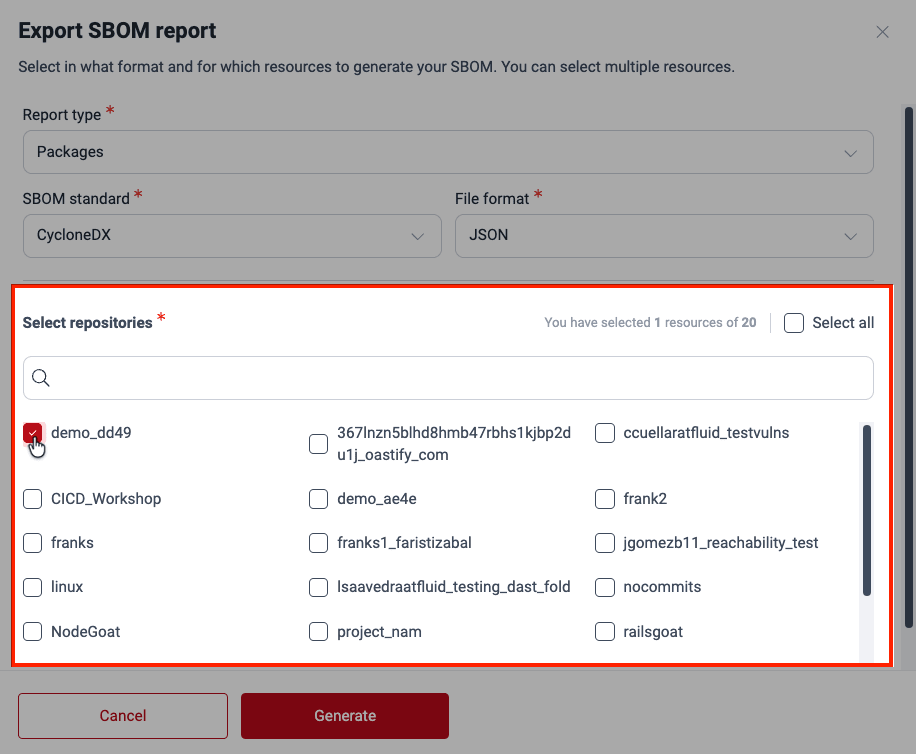 Generate project SBOM on the Fluid Attacks platform