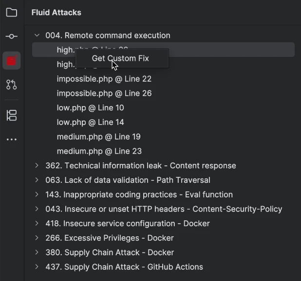 Use Custom Fix on the Fluid Attacks IntelliJ plugin