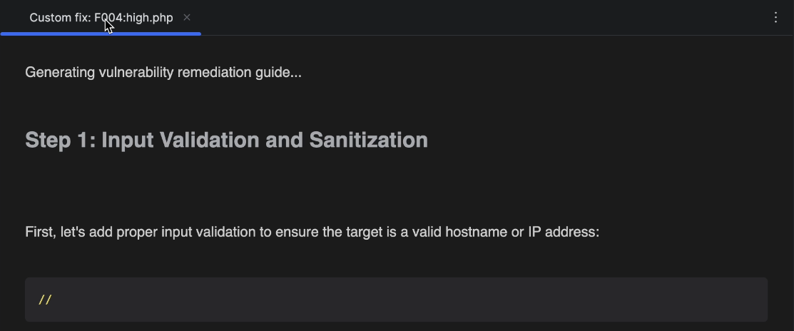 Get remediation guide on the Fluid Attacks IntelliJ plugin