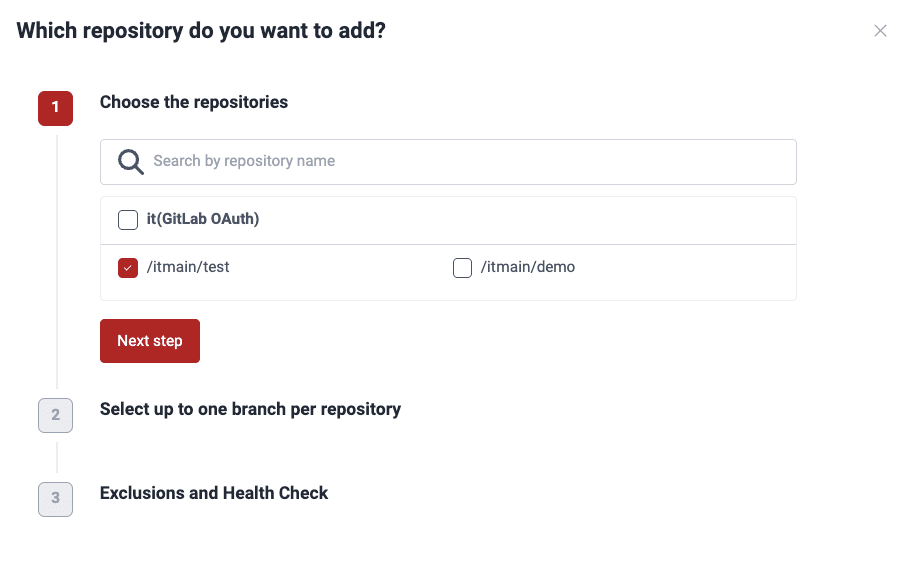 Select repos to add via OAuth on the Fluid Attacks platform