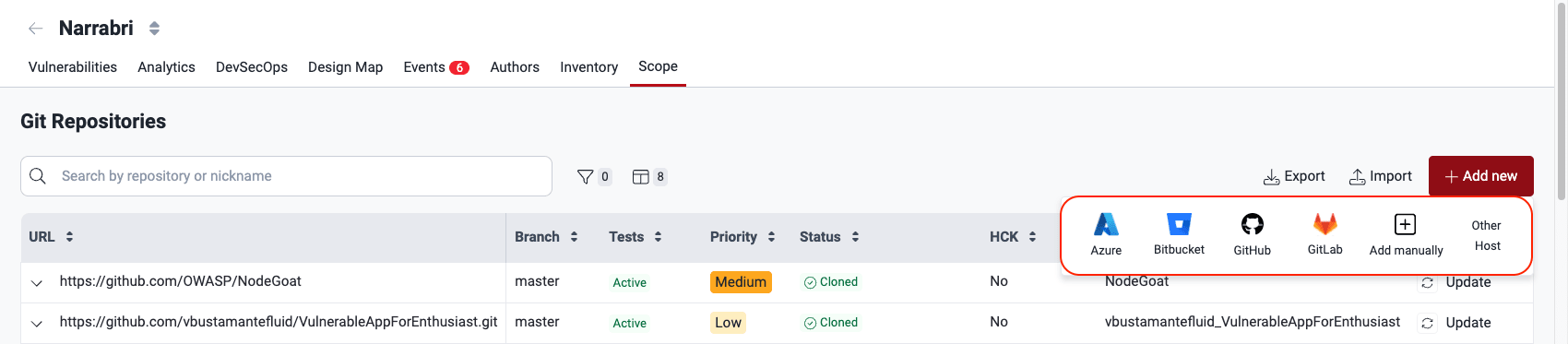 Add a new Git repository on the Fluid Attacks platform