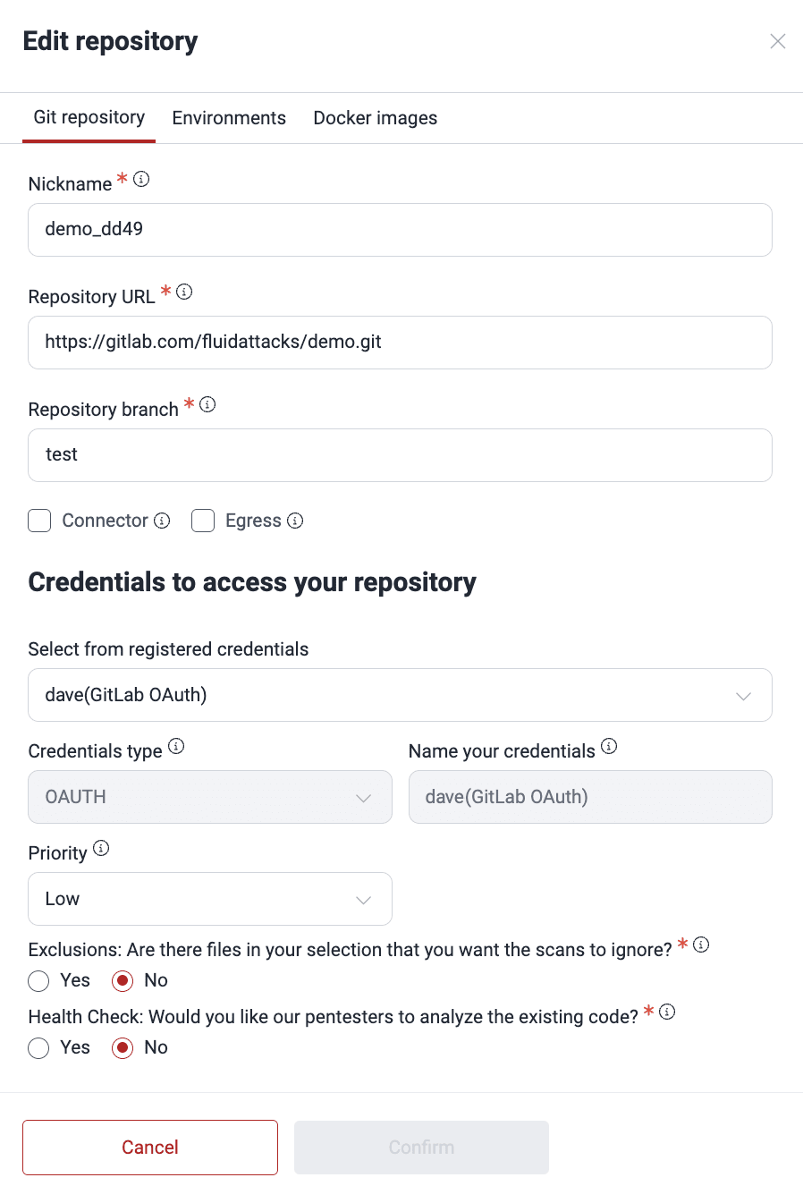 Edit Git repository on the Fluid Attacks platform