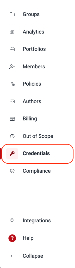 Access the Credentials section on the Fluid Attacks platform
