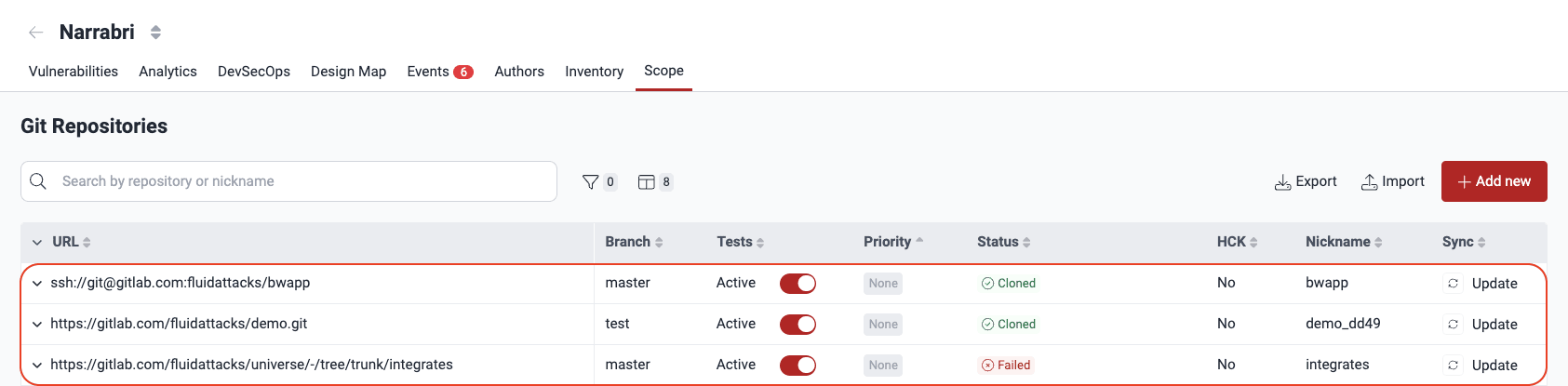 Locate repository to deactivate on the Fluid Attacks platform