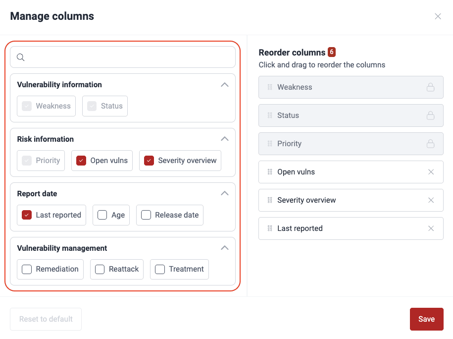 Customize vulnerabilities table on the Fluid Attacks platform