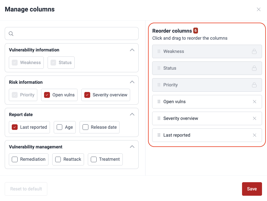 Reorder Vulnerabilities table on the Fluid Attacks platform