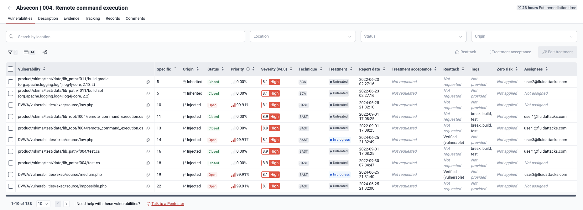 View vulnerabilities locations on the Fluid Attacks platform