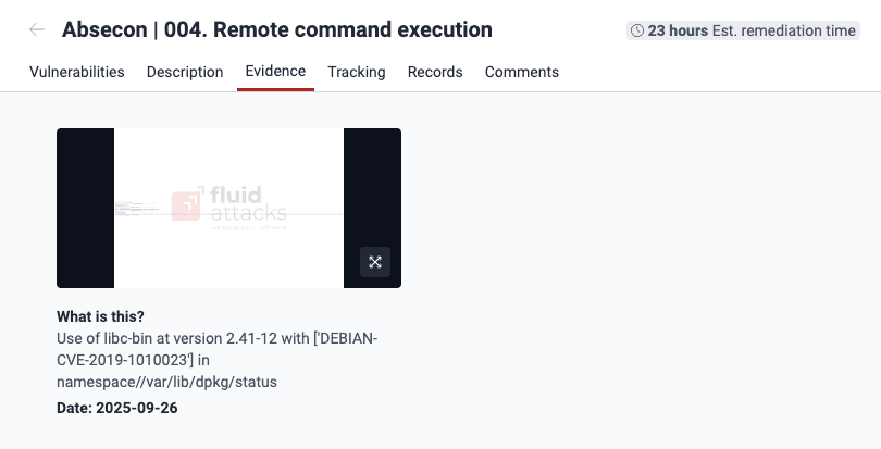 See vulnerability evidence on the Fluid Attacks platform