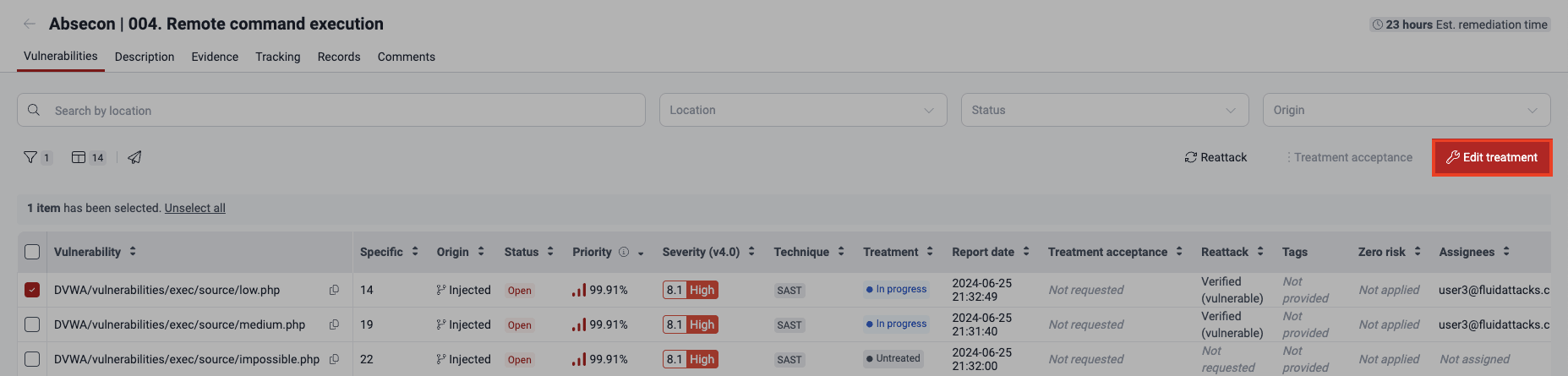 Edit locations on the Fluid Attacks platform
