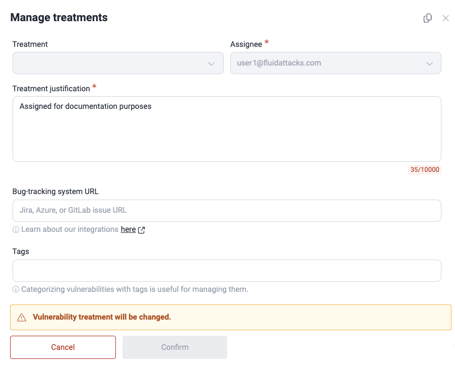Edit vulnerability on the Fluid Attacks platform