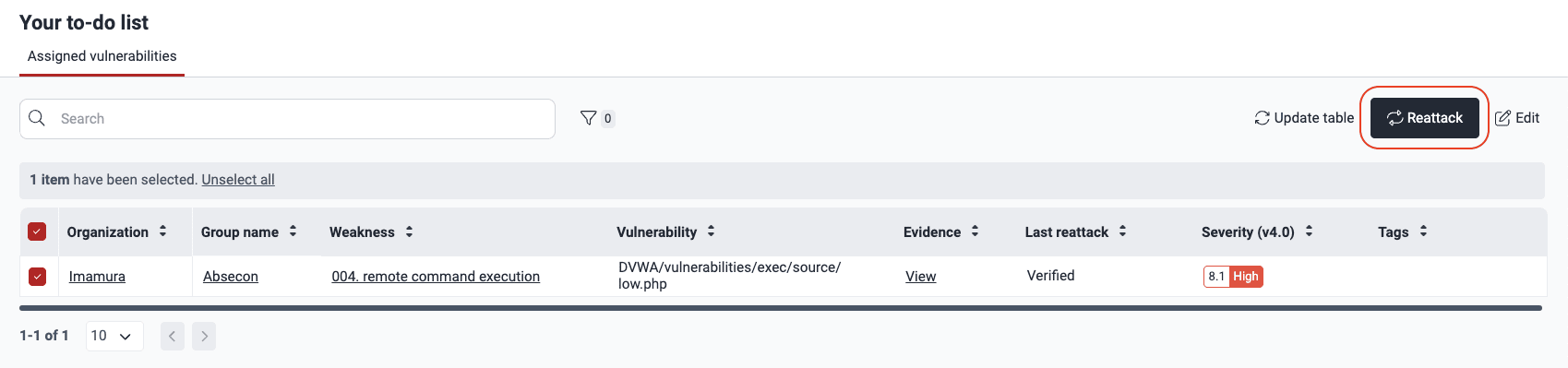 Reattack from the To do list on the Fluid Attacks platform