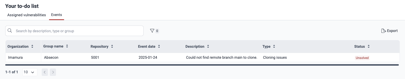 View events in to do on the Fluid Attacks platform
