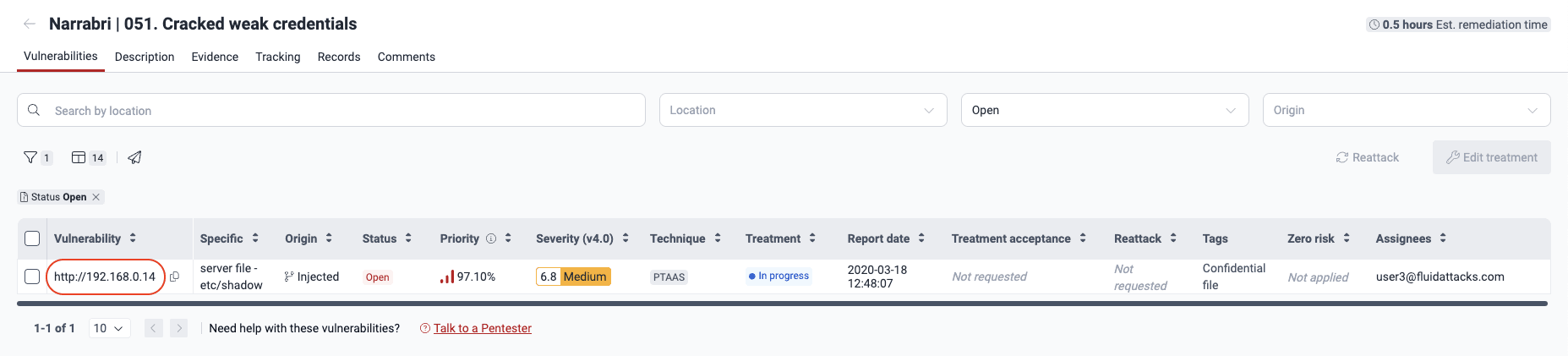 Click on a vulnerability to see information on the Fluid Attacks platform