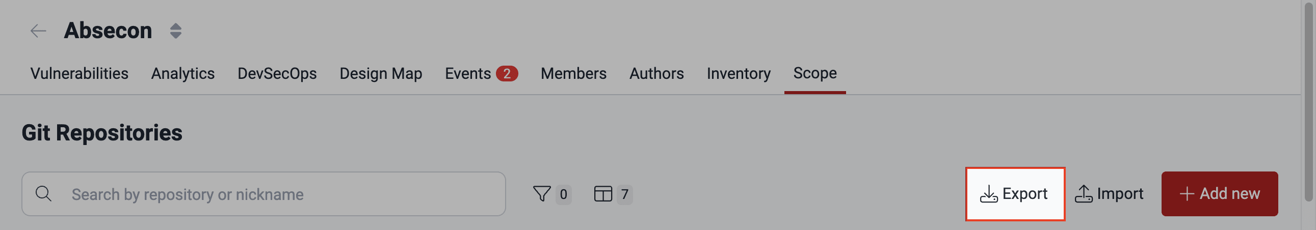Export CSV with Git repositories on the Fluid Attacks platform