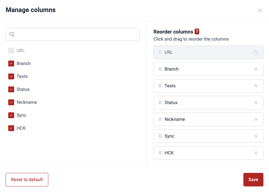 Show or hide Git repositories table columns on the Fluid Attacks platform