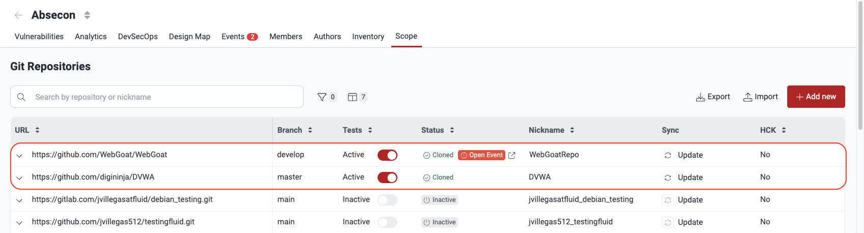 Locate repository to deactivate on the Fluid Attacks platform