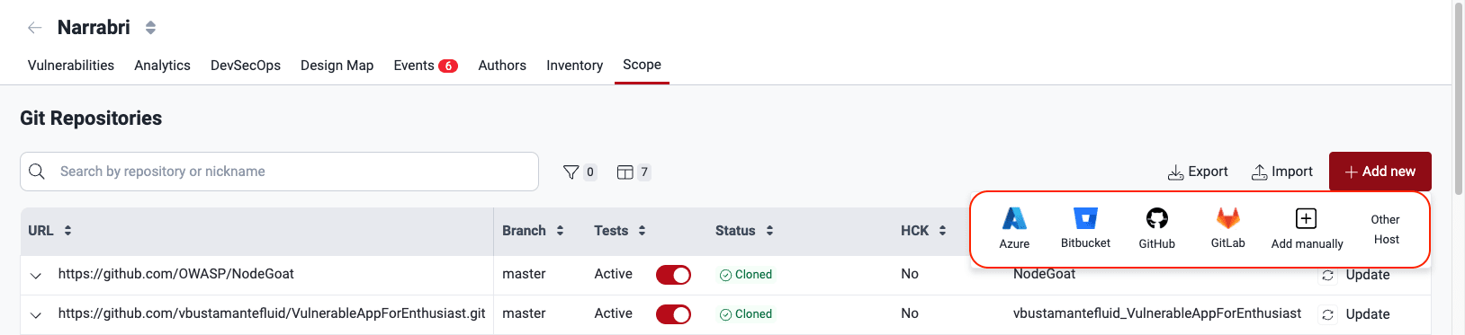 Add a new Git repository on the Fluid Attacks platform
