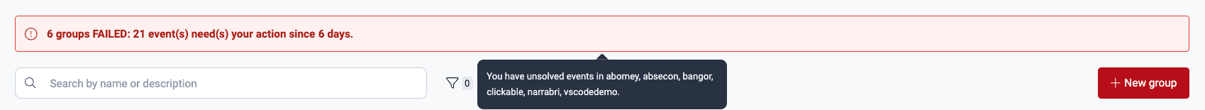 Know which groups have events on the Fluid Attacks platform