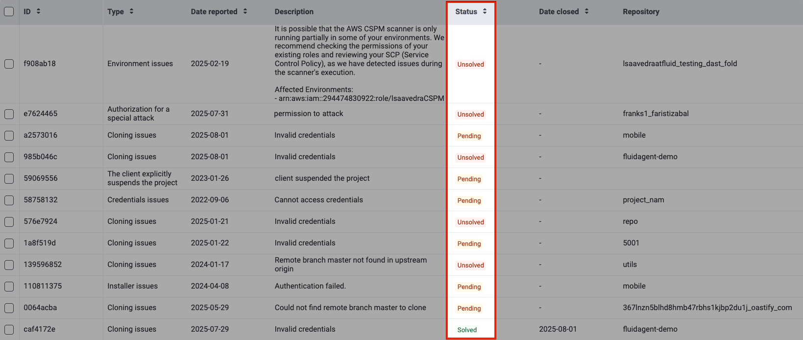 Find out the event status on the Fluid Attacks platform